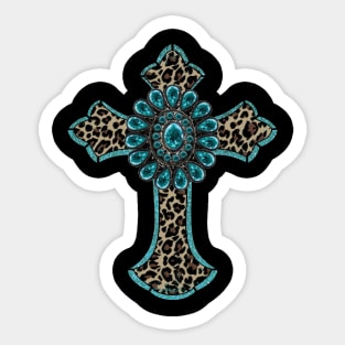 Turquoise Leopard Cross Sticker